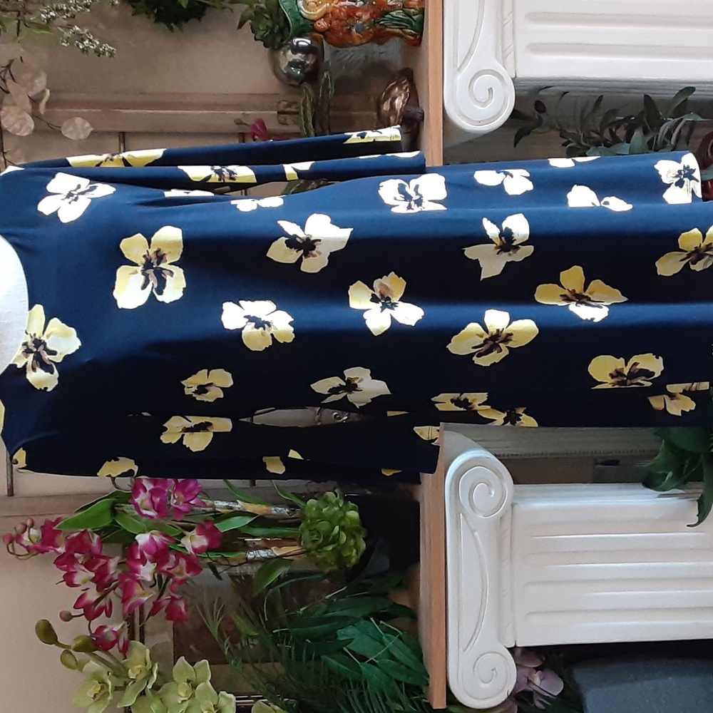 Tommy Hilfiger Yellow & Blk Floral Dress Size 8 LS Bell Sleeves Fit & Flare